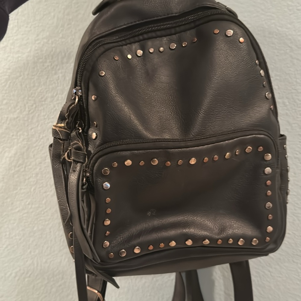 Black Pleather Studded Backpack - image 2